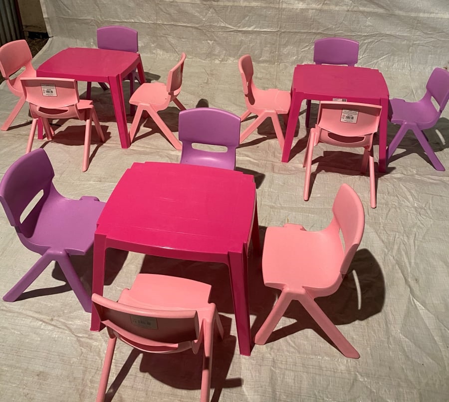 Pink & Purple kids tables and chairs Best Bouncy Castle Hire, Rodeo